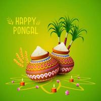 feliz tarjeta de felicitación pongal sobre fondo verde vector