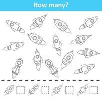 Counting game for preschool children. Count how many rocket ship objects vector