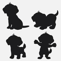 Set of dog silhouettes cartoon with different poses and expressions vector