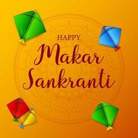 Makar sankranti greeting card with colorful kites vector