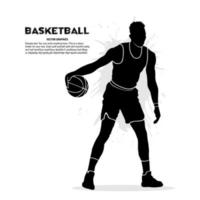 silueta de jugador de baloncesto masculino defendiendo el balón aislado sobre fondo blanco vector