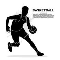 Silhouette of male basketball player running with ball isolated on white background vector