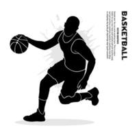 Basketball player running and dribbling. Vector silhouette illustration