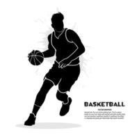 Silhouette of a basketball player dribbling a ball. Vector illustration