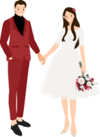 couple de mariage main dans la main en costume rouge décontracté et robe style plat png