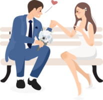 wedding couple holding hands for confess or propose in formal navy blue suit and dress flat style png