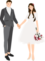 wedding couple holding hands in casual grey suit and dress flat style png