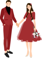 Chinese wedding couple in traditional red dress holding hands png