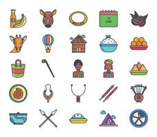 conjunto de iconos de moneda y cultura de Kenia vector
