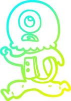 cold gradient line drawing cartoon cyclops alien spaceman running vector