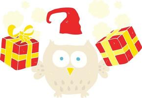 flat color illustration of christmas owl vector