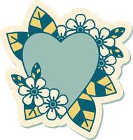 sticker of tattoo in traditional style of a botanical heart vector