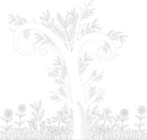 garabatos para colorear, garabatos de primavera, páginas para colorear florales para niños y adultos, árbol de primavera y floral vector