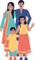 familia con trajes étnicos indios personajes vectoriales de color semiplano. figuras editables. personas de cuerpo completo en blanco. ilustración de estilo de dibujos animados simple para diseño gráfico web y animación vector