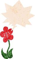 cartoon flower and speech bubble in retro textured style vector