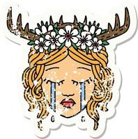 grunge sticker of a crying human druid vector