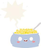 cute cartoon bowl of sugar and speech bubble in retro style vector