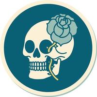 sticker of tattoo in traditional style of a skull and rose vector
