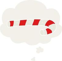 cartoon candy cane and thought bubble in retro style vector