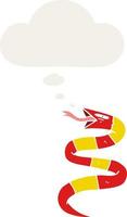 cartoon snake and thought bubble in retro style vector