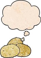 cartoon potatoes and thought bubble in grunge texture pattern style vector
