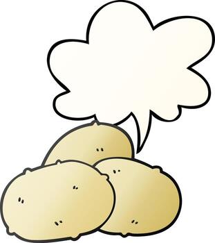 cartoon potatoes and speech bubble in smooth gradient style vector