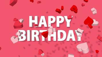 joyeux anniversaire coeur de couleur rouge et rose tombant sur du texte 3d, rendu 3d video