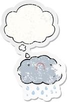 cute cartoon cloud and thought bubble as a distressed worn sticker vector