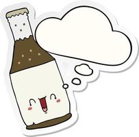 cartoon beer bottle and thought bubble as a printed sticker vector