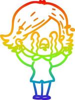 rainbow gradient line drawing cartoon woman crying vector