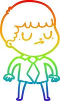 rainbow gradient line drawing cartoon grumpy boy vector