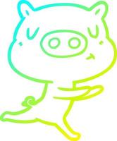 cold gradient line drawing cartoon content pig running vector