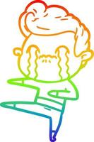 rainbow gradient line drawing cartoon man crying vector