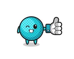 cute spiky ball with social media thumbs up symbol vector