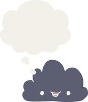 nube de dibujos animados feliz y burbuja de pensamiento en estilo retro vector