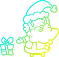 dibujo de línea de gradiente frío santa claus con presente vector