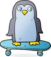 freehand drawn cartoon penguin riding skateboard vector