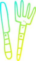 cuchillo y tenedor de dibujos animados de dibujo de línea de gradiente frío vector