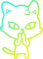cold gradient line drawing cute cartoon cat vector
