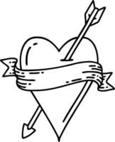 tattoo in black line style of an arrow heart and banner vector