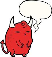 cartoon fat little halloween devil and speech bubble vector