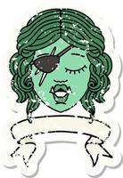 Retro Tattoo Style orc rogue character face with banner vector