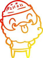 warm gradient line drawing man with beard sticking out tongue vector