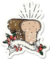 worn old sticker of a tattoo style loaf of bread vector