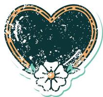 iconic distressed sticker tattoo style image of a heart and flower vector