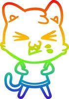 rainbow gradient line drawing cartoon cat hissing vector