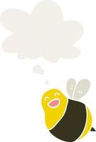 cartoon bee and thought bubble in retro style vector