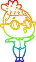 rainbow gradient line drawing cartoon woman wearing glasses vector