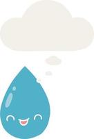 cartoon cute raindrop and thought bubble in retro style vector