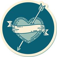 sticker of tattoo in traditional style of an arrow heart and banner vector